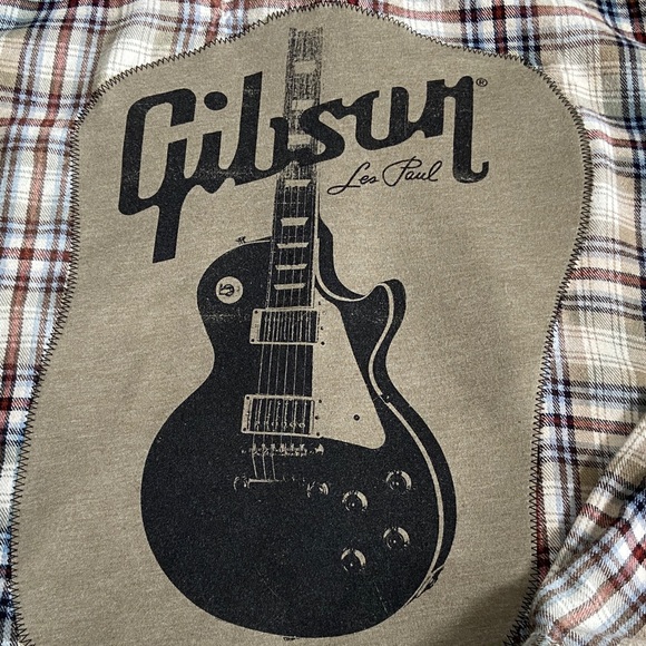 Handcrafted Flannel Shirt with Gibson Les Paul Guitar Design - Picture 2 of 6